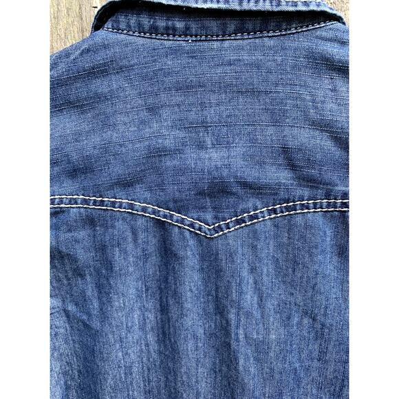 7 for All Mankind Y2K Long Sleeved Pearl Snap Western Denim Shirt Small - Picture 6 of 7